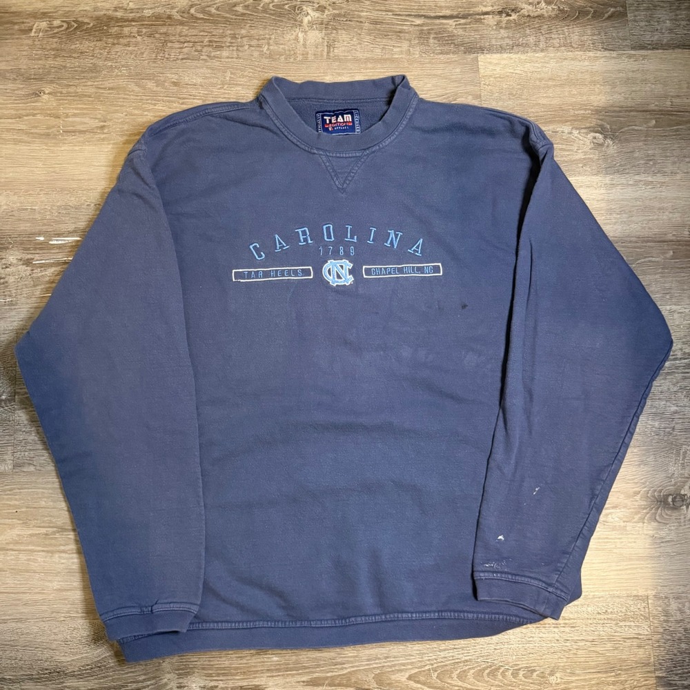 Vintage UNC Tar Heels Sweatshirt Team Edition Navy Blue Embroidered Crewneck L